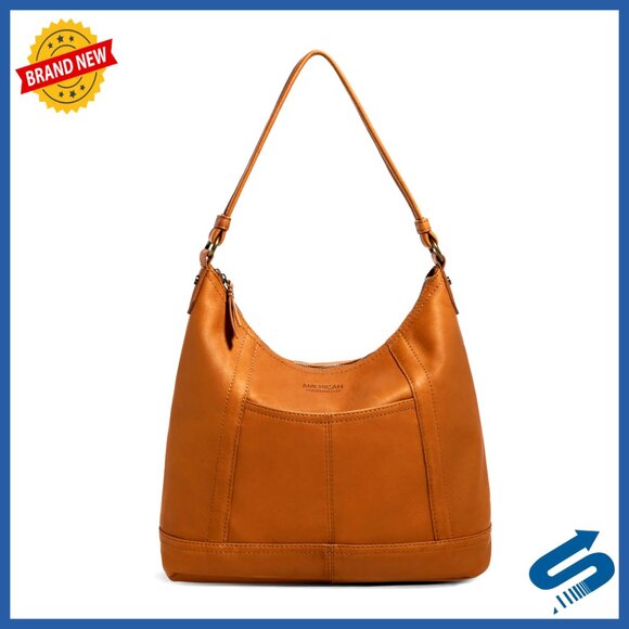 Genuine Leather Hobo Shoulder Bag with Zippered Compartments & Slip Pockets